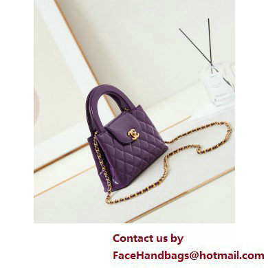 Chanel Shiny Crumpled Calfskin  &  Gold-Tone Metal Mini Shopping Bag AS4416 Purple 2025